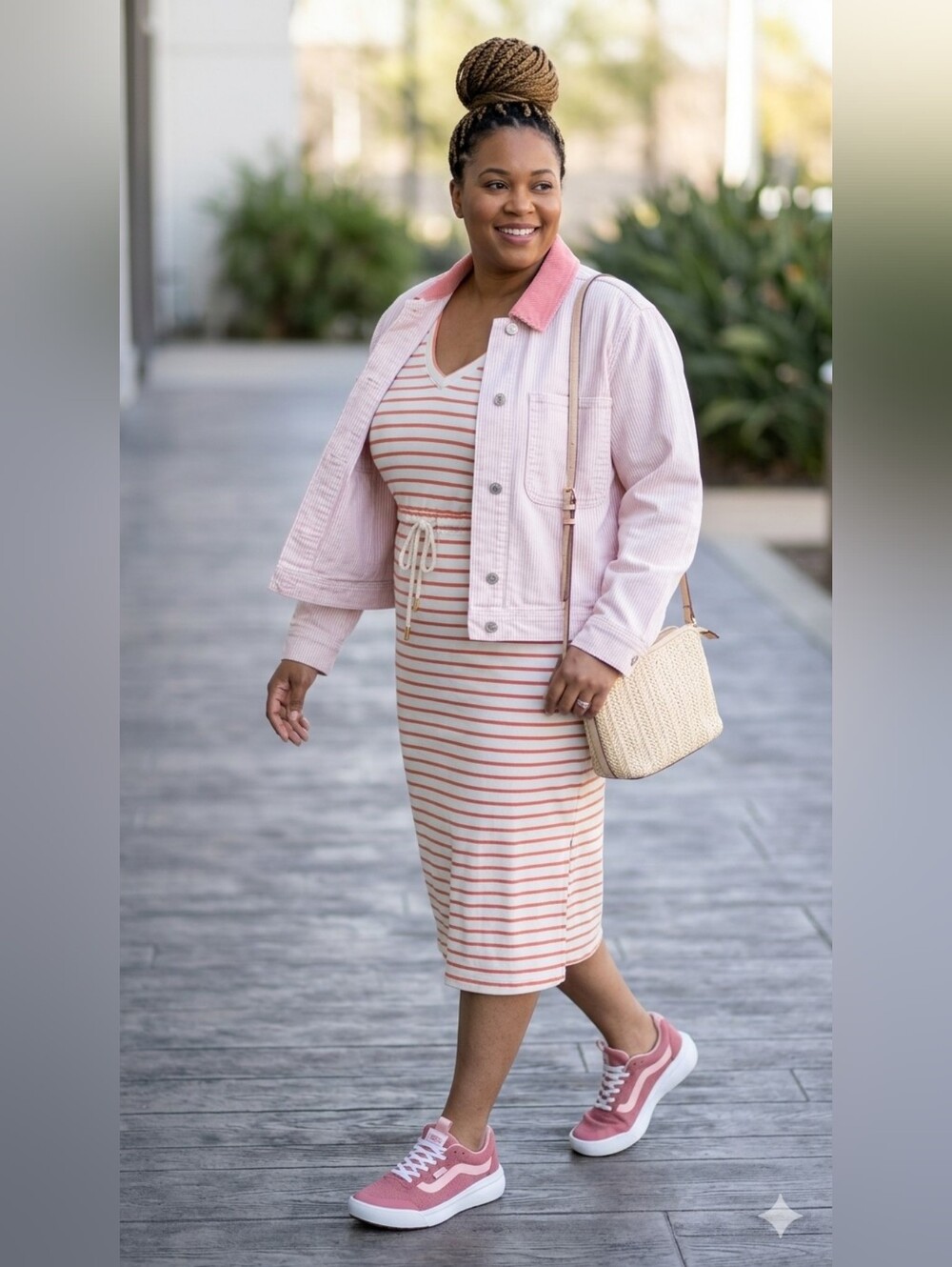 Free Assembly Women's Pink Stripe Corduroy Denim Trucker Jacket